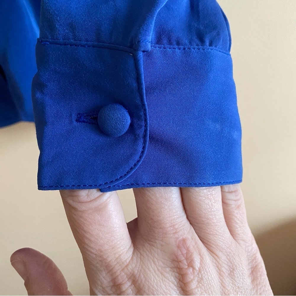 Vintage Tilley Silks Microfibre Button Down Blouse Woman Medium Blue Dopamine - Picture 12 of 14